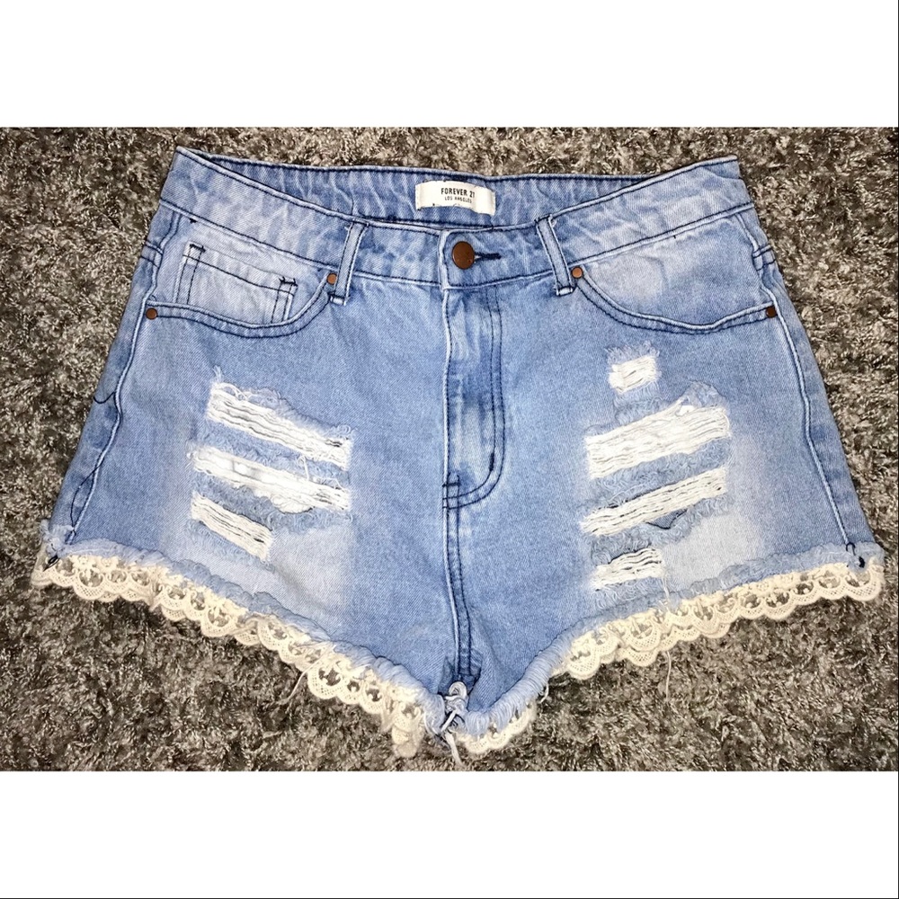 Forever 21 Lace Detailed Denim Shorts - Picture 2 of 5